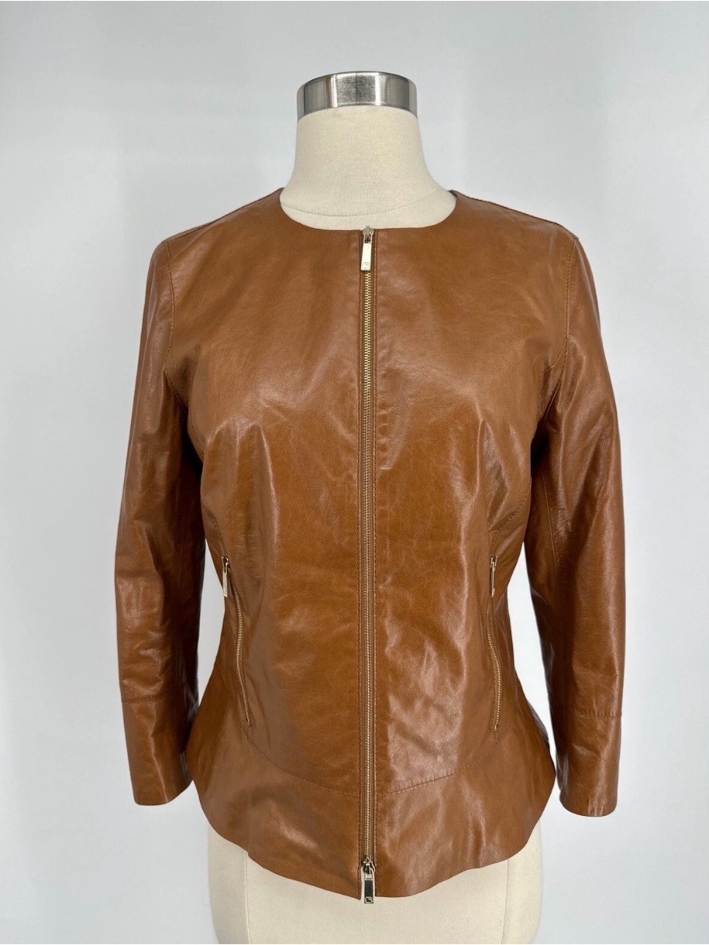 Lafayette 148 100% Leather Zip-Front Women’s Jacket - Tan